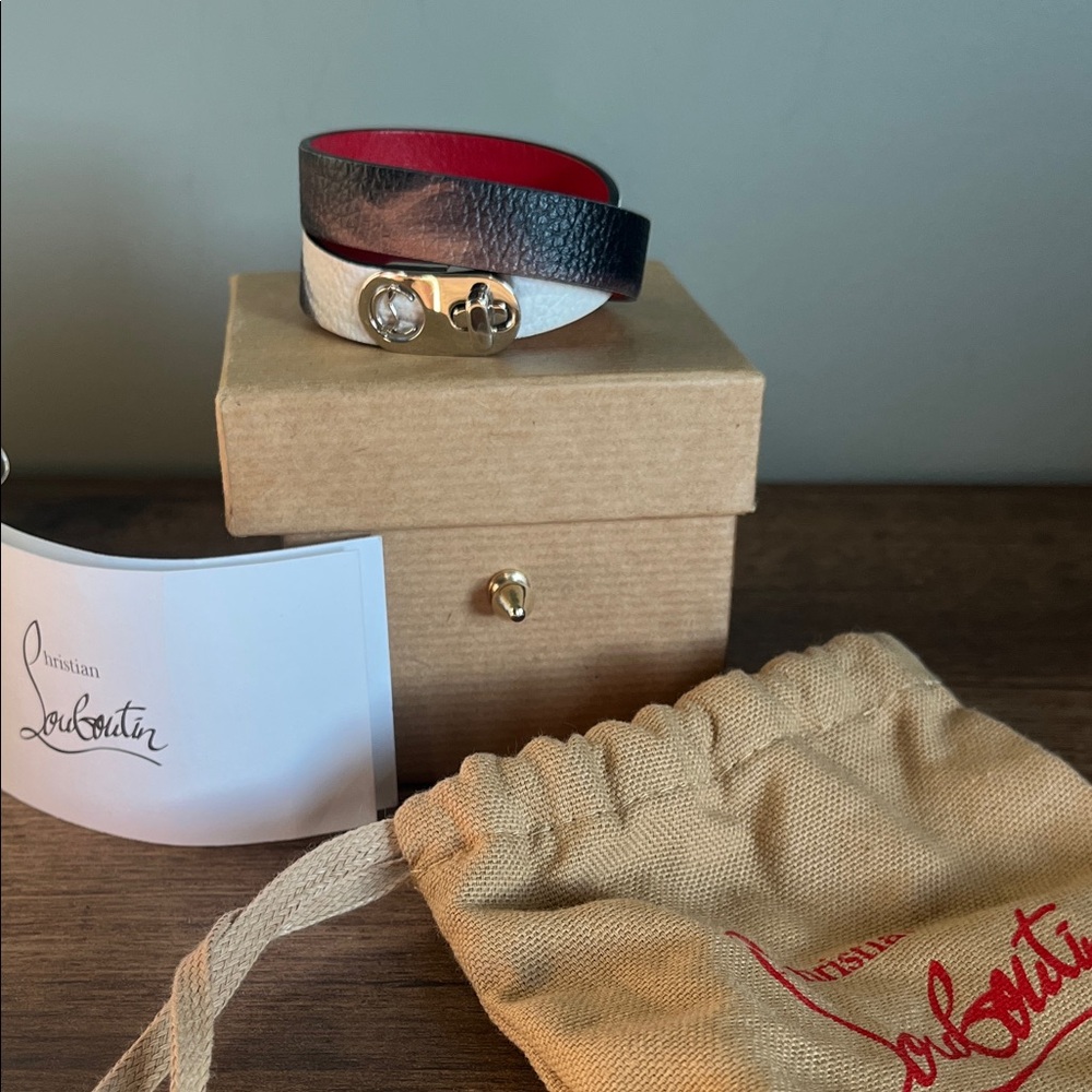 Christian Louboutin Brown, Black and White Leather Wrap Bracelet -Elisa M
